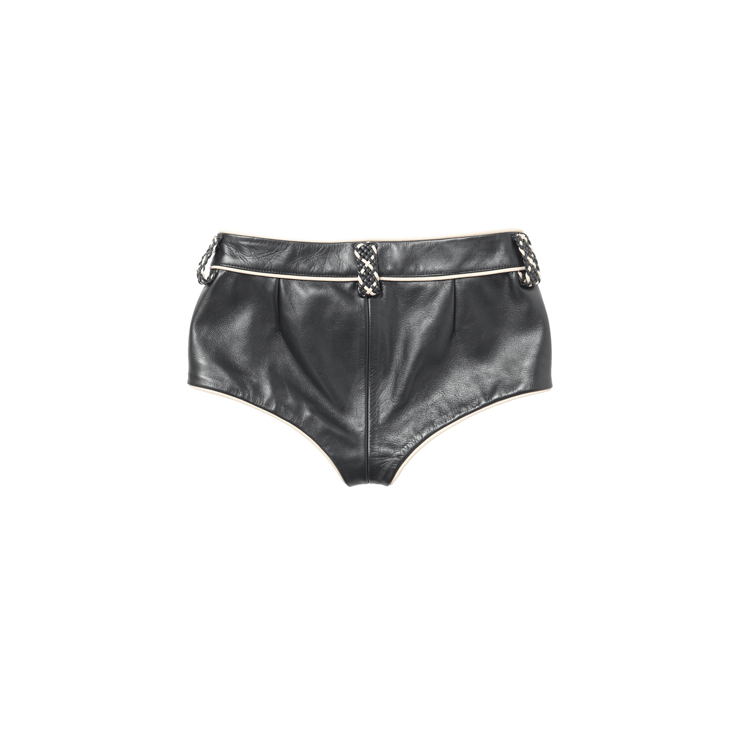 LEATHER MICRO SHORTS WITH BRAIDED BELT LOOPS