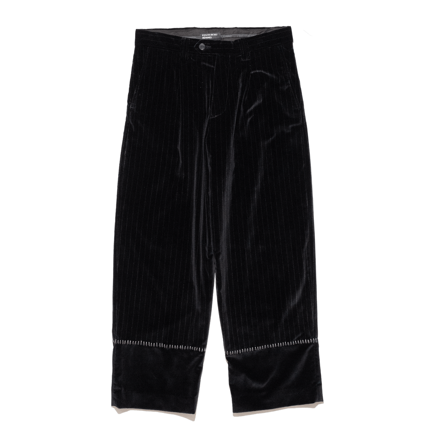 VELVET STRIPE CARROT LEG TROUSERS