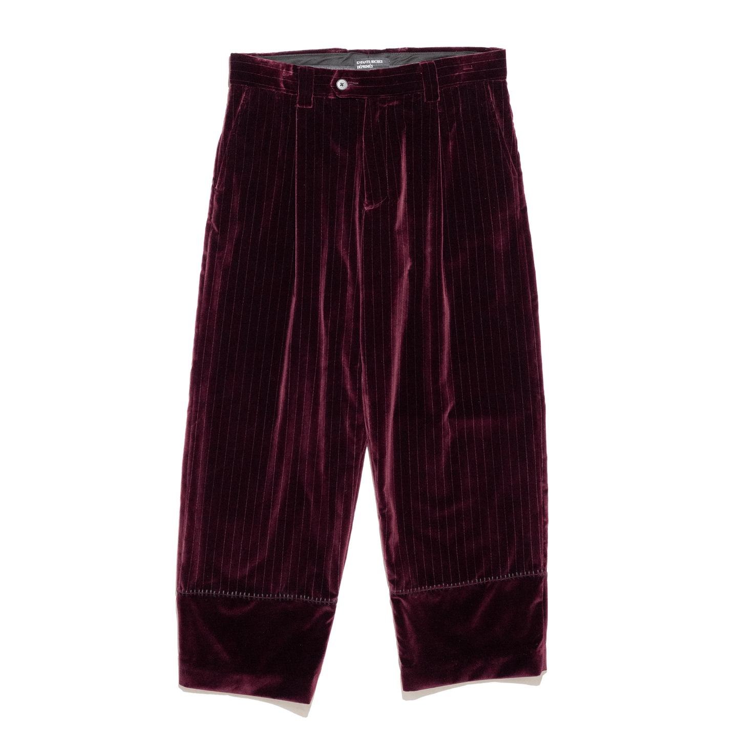 VELVET STRIPE CARROT LEG TROUSERS