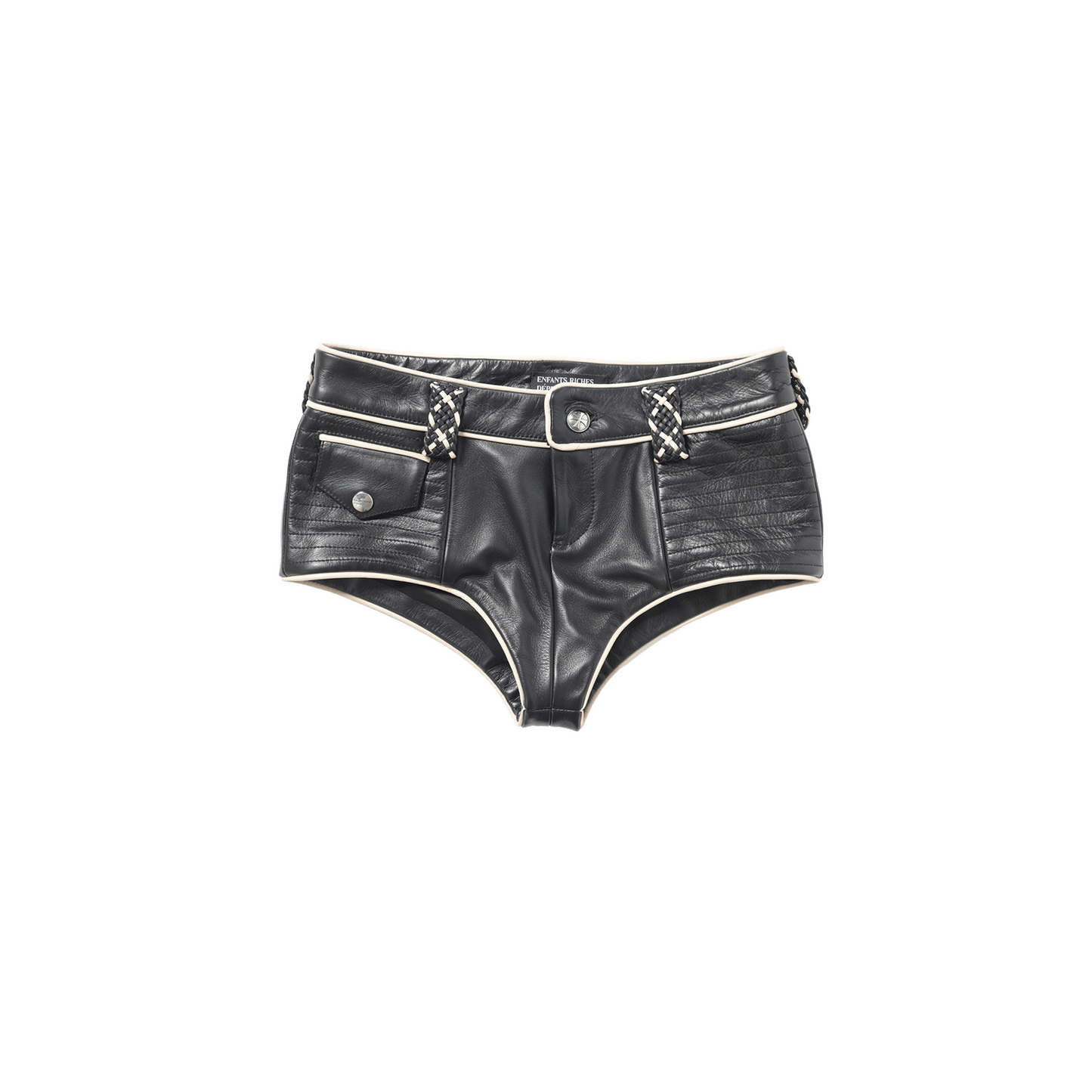 LEATHER MICRO SHORTS WITH BRAIDED BELT LOOPS