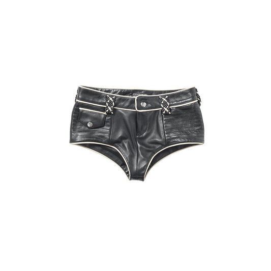 LEATHER MICRO SHORTS WITH BRAIDED BELT LOOPS