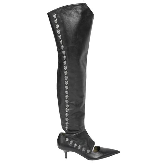 OVER THE KNEE KITTEN HEEL WITH SPATS AND CHERUBS