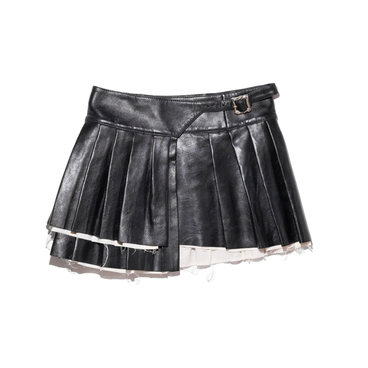 TIERED PLEATED SKIRT W/ BUCKLE