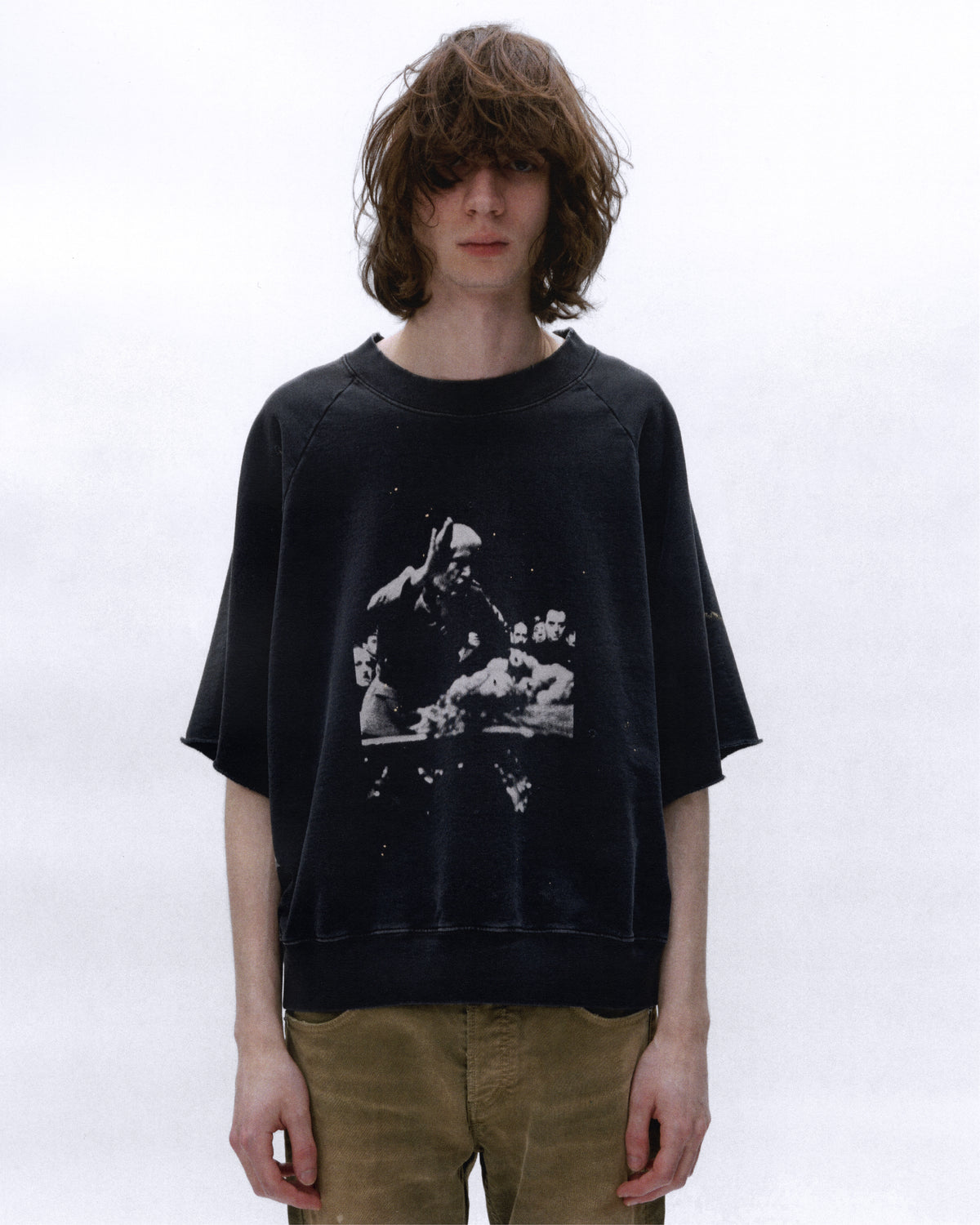 MUSSOLINI TEST PRINT CUT OFF RAGLAN CREWNECK
