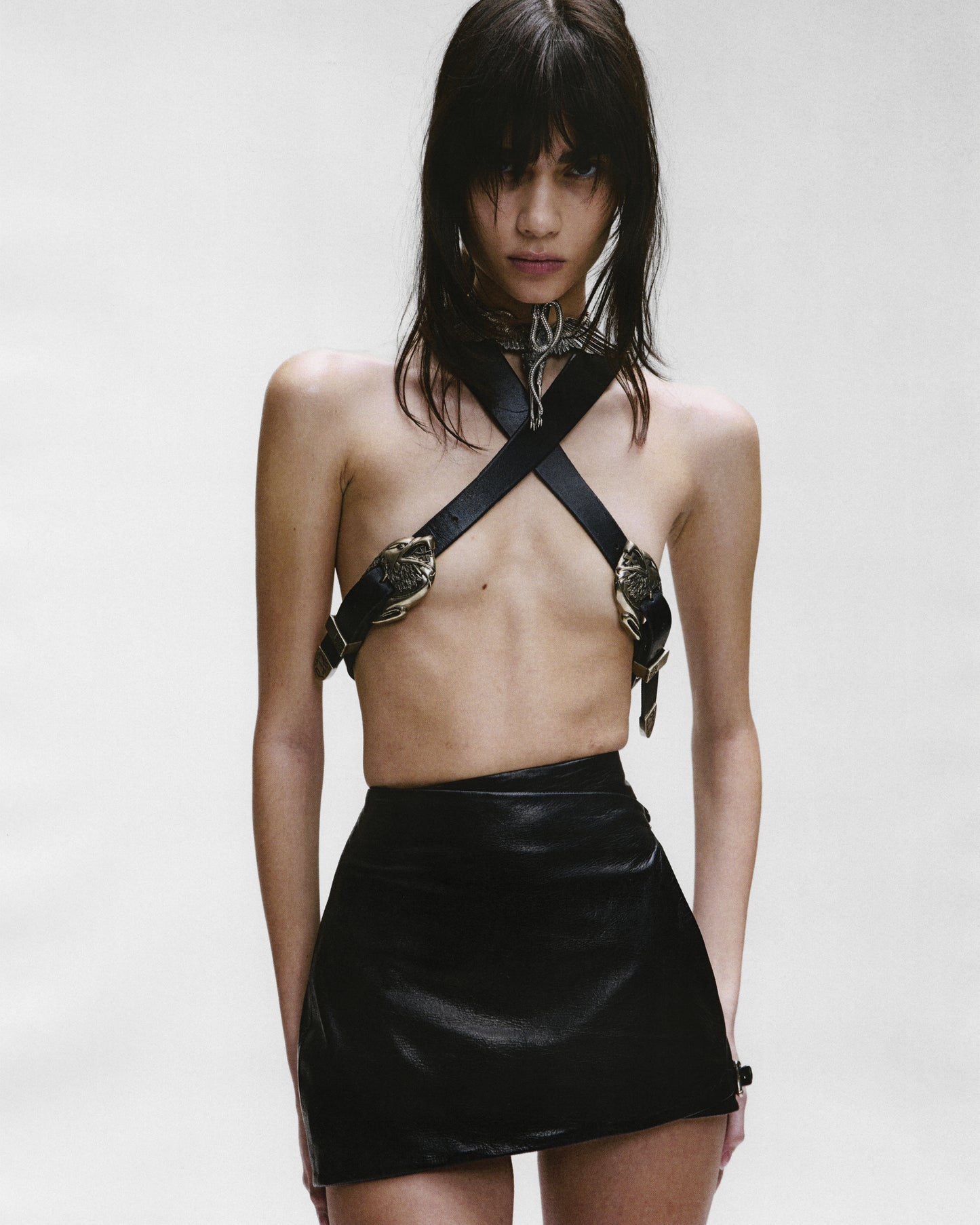 LEATHER SIDE BUCKLE MINI SKIRT