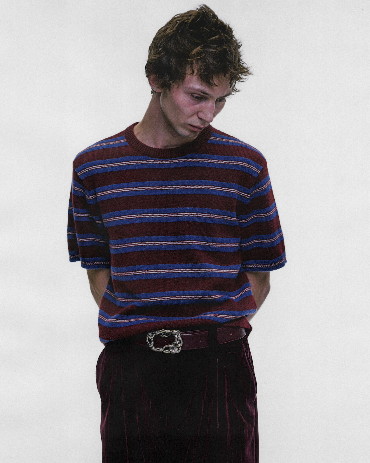 STRIPED EDDIE SHORT SLEEVE SWEATER