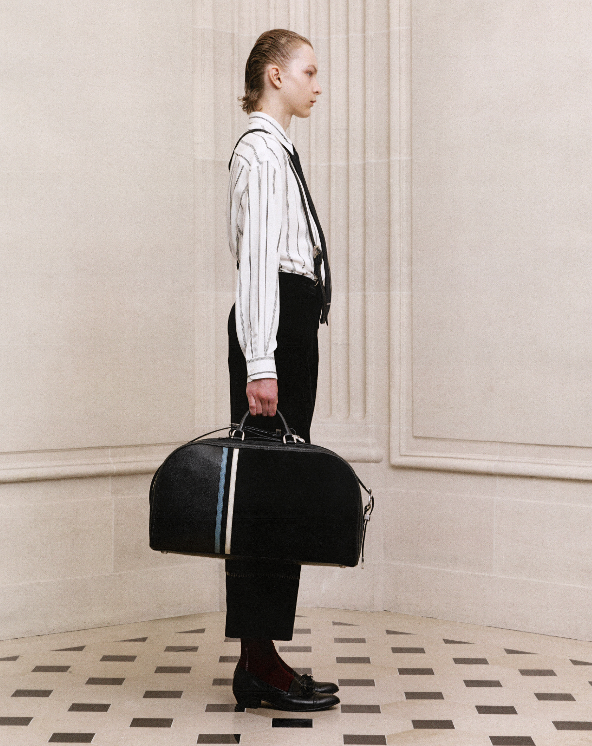VELVET STRIPE CARROT LEG TROUSERS