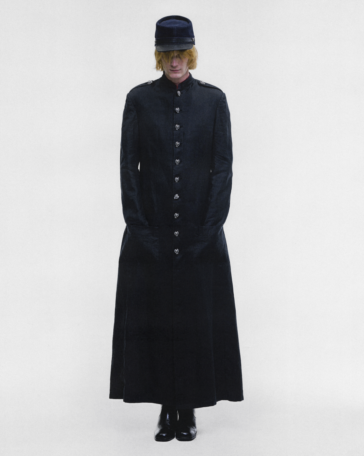 LINEN PRIEST COAT WITH CHERUB BUTTONS