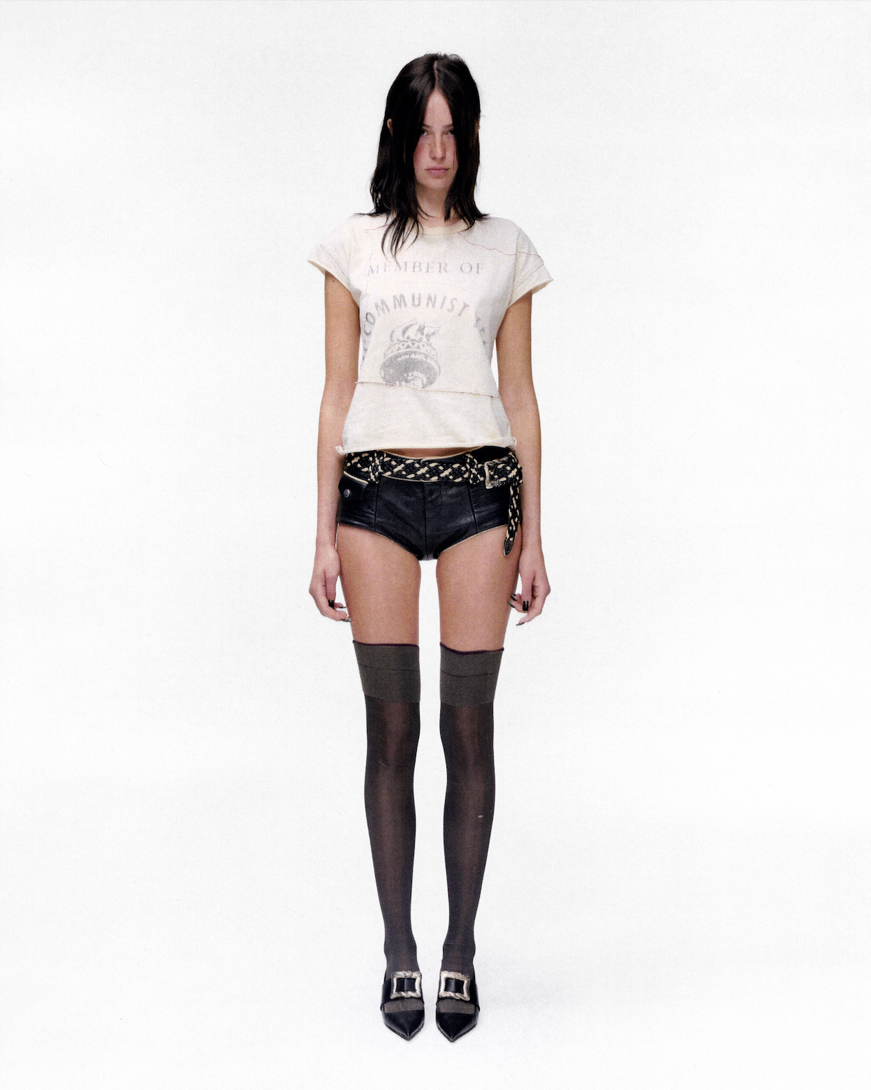 LEATHER MICRO SHORTS WITH BRAIDED BELT LOOPS